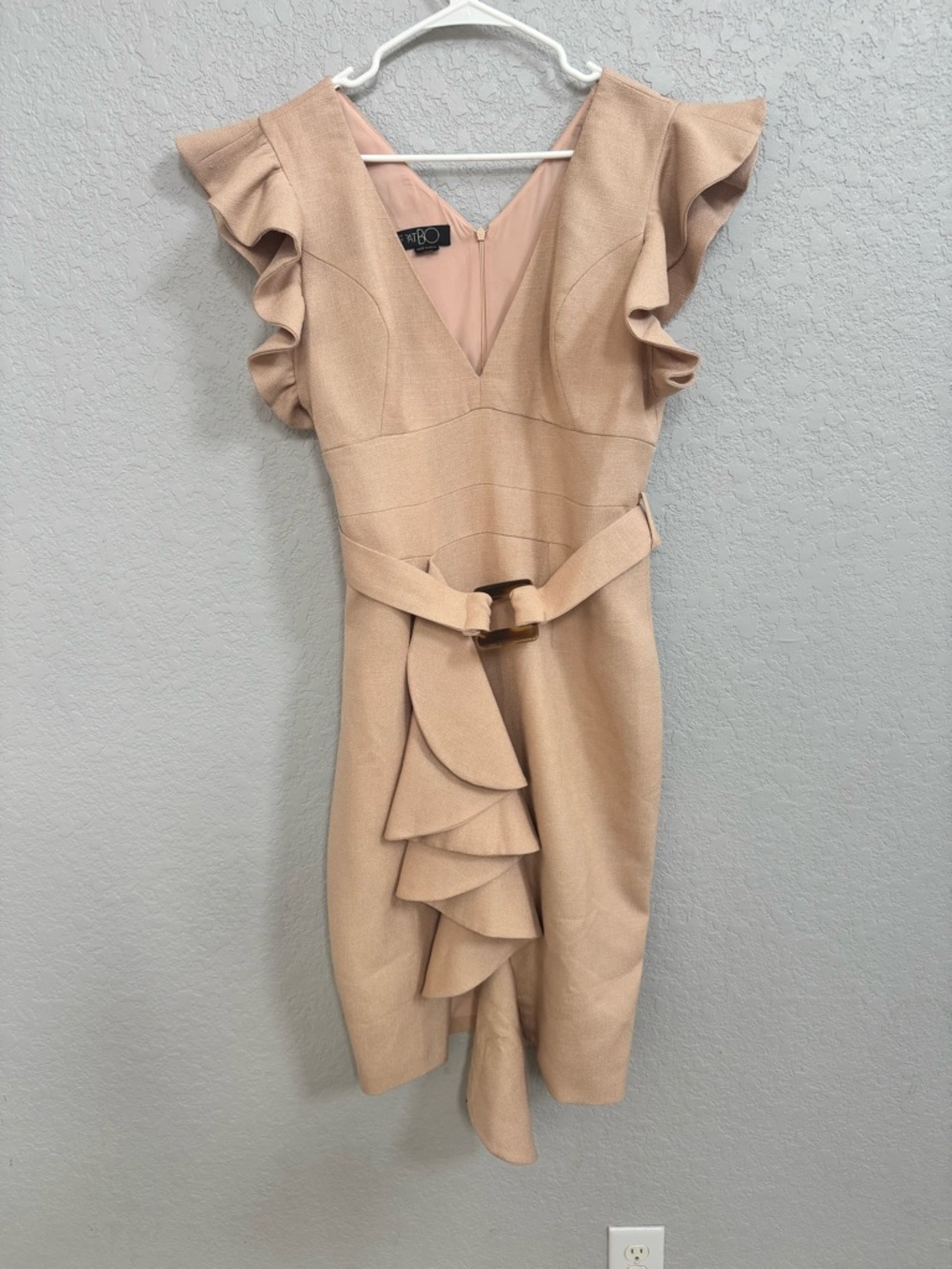 PATBO ruffle sleeve v-neck bodycon dress with a belt 12